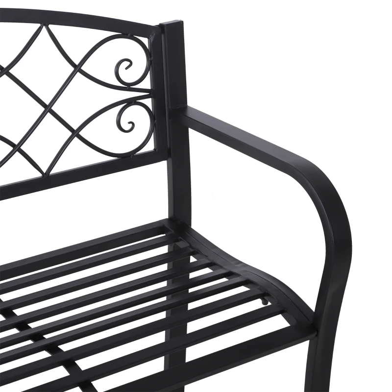 Outsunny Panchina da Esterno a 2 Posti, Panchina da Giardino Design Floreale Ergonomica con Braccioli in Metallo Nero, 129x50x91cm