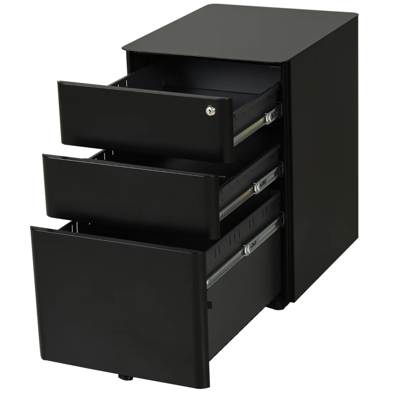 Vinsetto Caisson de bureau rangement bureau sur roulettes 3 tiroirs coulissants verrouillables trieur à dossiers dim. 39L x 48I x 59H cm acier noir