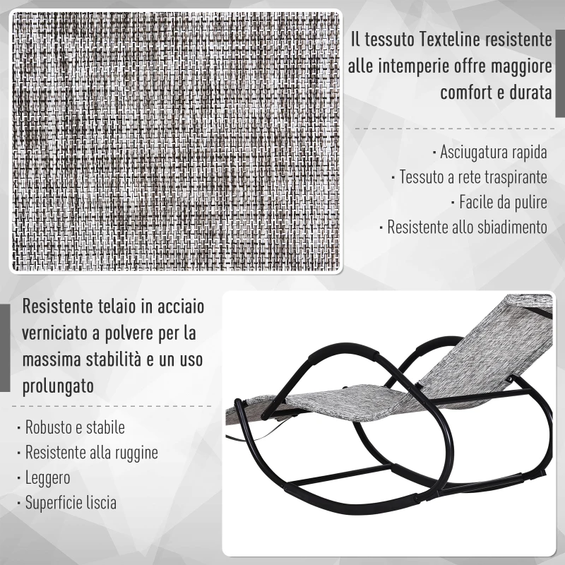 Outsunny Lettino Sedia Sdraio a Dondolo Zero-gravity da Giardino, Impermeabile, Sedia a Dondolo Esterno con Poggiatesta, Grigio 160x61x79 cm