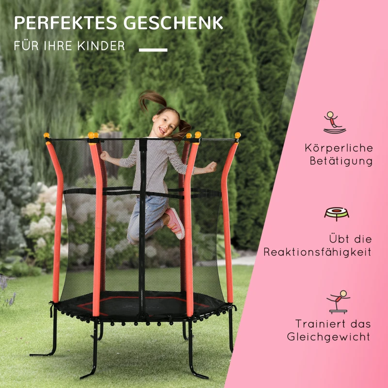 HOMCOM Kindertrampolin, Sicherheitsnetz, Gittertür, Metallrahmen, Ø163,5x163,5 cm, Rot