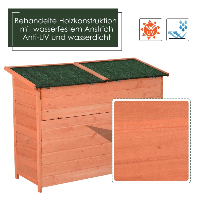 Outsunny Gartenschrank Holz Geräteschuppen mit Fachböden Gerätehaus Gartenhaus mit 3 Fächern 2 Türen Asphaltdach Massivholz Natur 128 x 49 x 80/91 cm