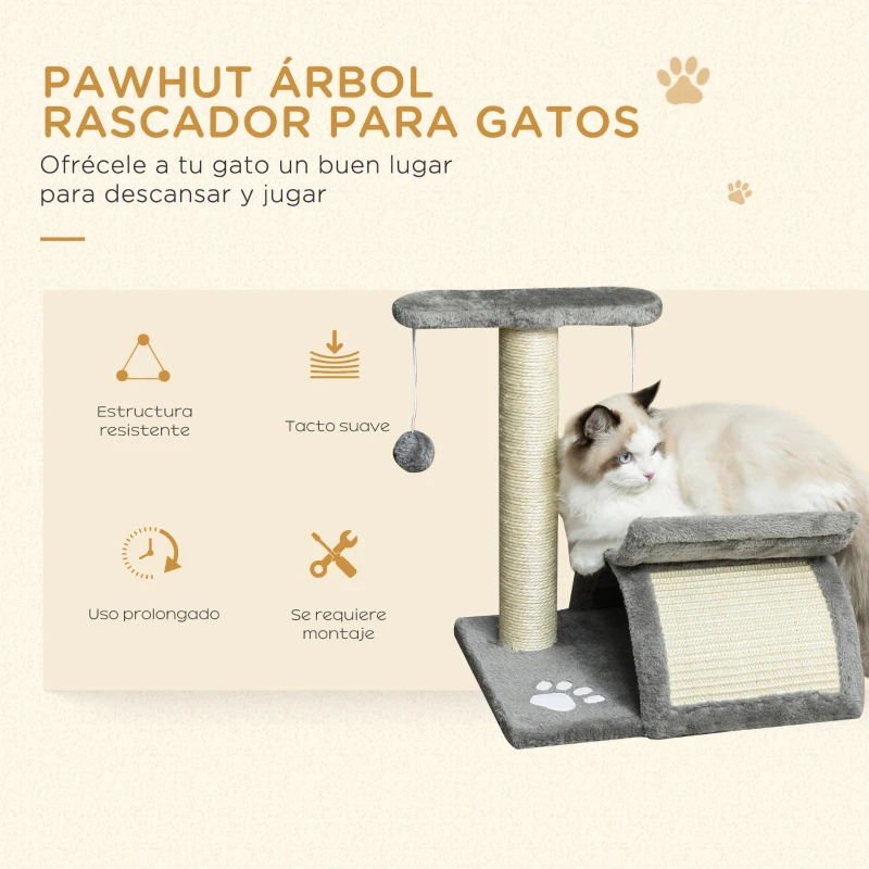 PawHut Árbol Rascador para Gatos Pequeños Torre para Gatos con Poste Giratorio con Bolas de Juego Plataforma 40x30x43 cm Gris