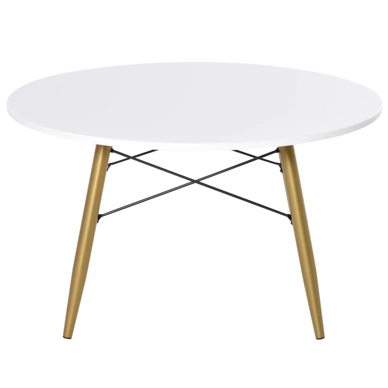 HOMCOM Couchtisch Wohnzimmertisch Beistelltisch Kaffeetisch Teetisch Nachttisch rund Holz + Metall Natur + Weiß Ø80 x H45 cm