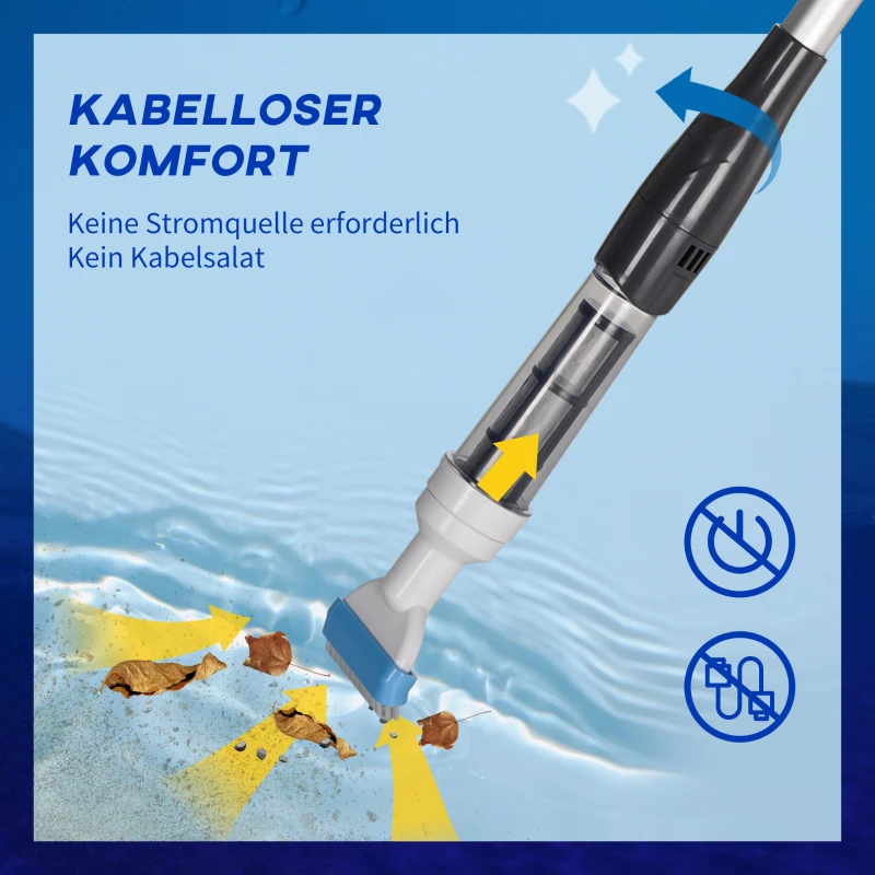 Outsunny Poolsauger, kabbellos, 80 Min. Betrieb, geringes Gewicht: 800g, 19L Wasser/Minute, Aluminium, Ф6 x 106-162 cm