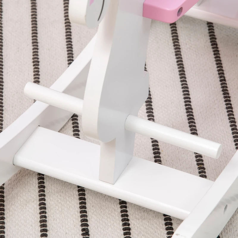 HOMCOM Caballito Balancín para Niños de 1-3 Años de Madera con Manillar y Pedales Carga 50 kg 68x27x46,5cm Blanco y Rosa