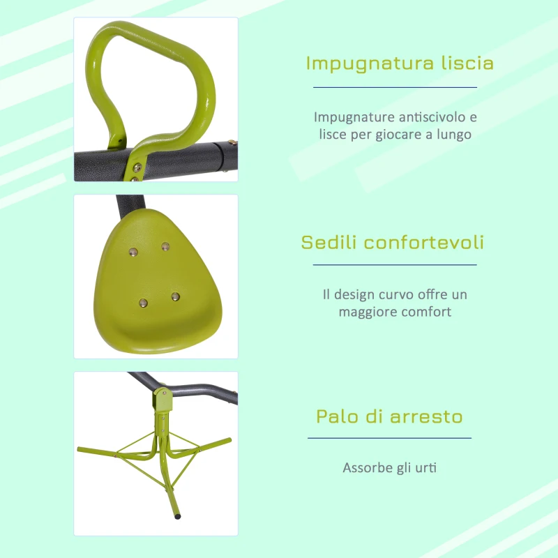 HOMCOM Altalena Basculante Girevole 360° per Bambini 3-7 anni da Giardino in Metallo, Sali e Scendi, Carico Massimo 35kg, 180x65x53 cm, Verde