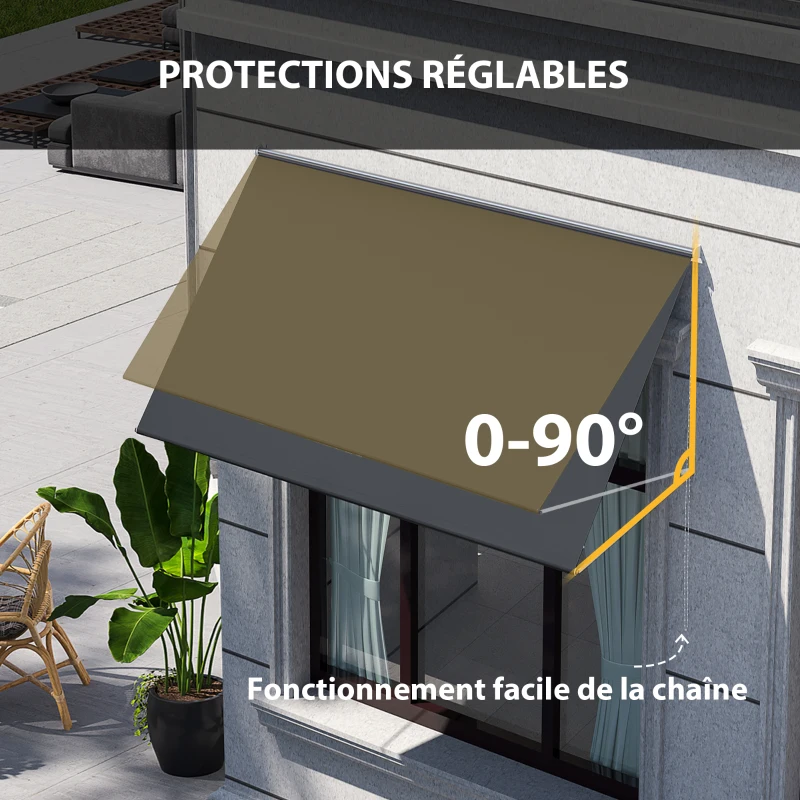 Outsunny Store banne manuel auvent rétractable Inclinaison réglable 150 x 120 cm protection UV aluminium polyester gris foncé