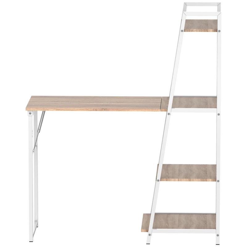 HOMCOM Bureau Pliable Rabattable - Bureau bibliothèque 2 en 1-4 étagères - Imitation Bois chêne Clair métal Blanc
