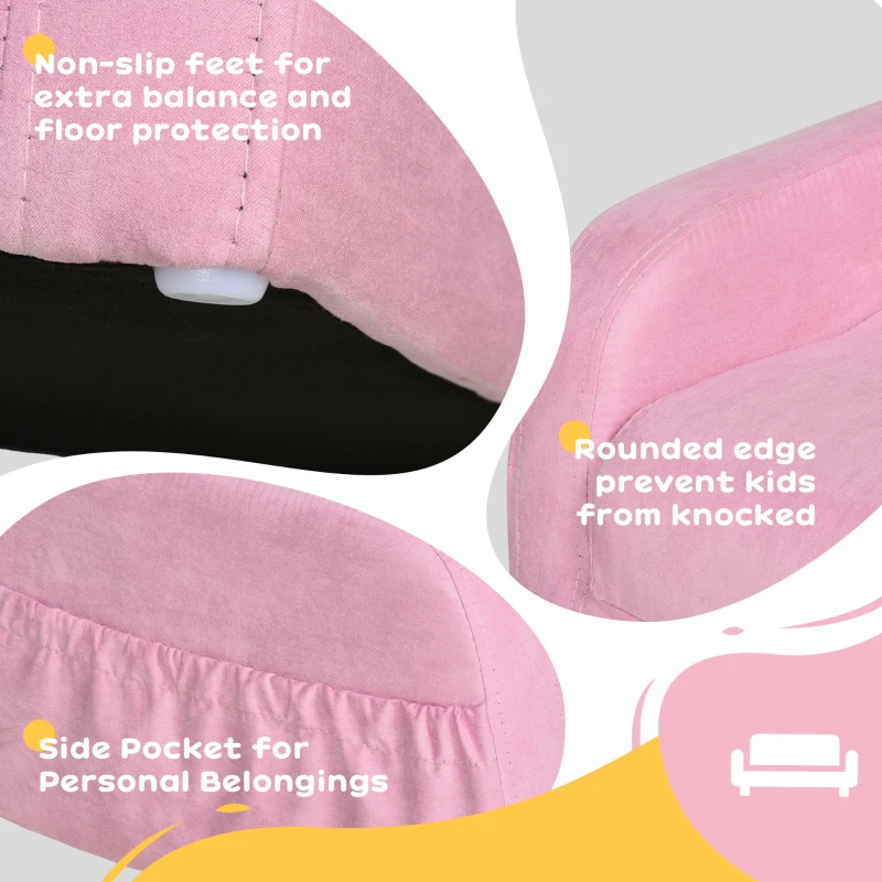 HOMCOM Children's Armchairs Kids Toddler Sofa Chair 2 In 1 Sofa Bed Folding Couch Soft Flannel Sponge for 3-4 years old Playroom Bedroom Living Room Pink