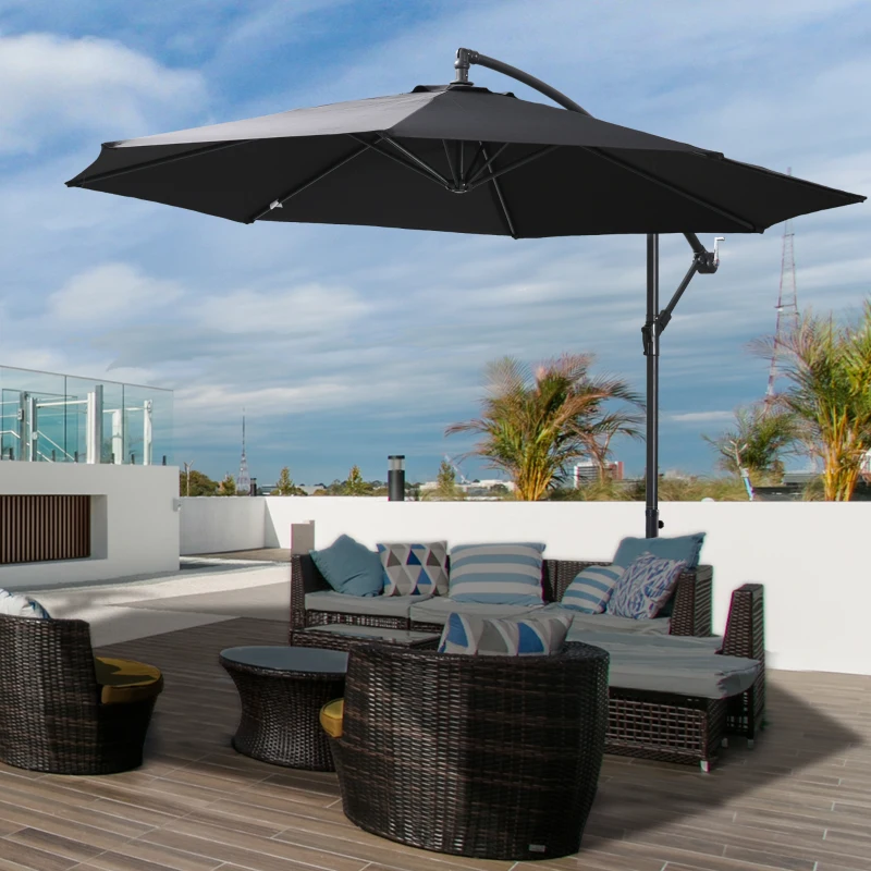 Outsunny 2.45m Overhanging Cantilever Parasol, Heavy Duty Waterproof Garden Umbrella with Cross Base, Black