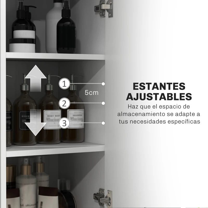 HOMCOM Armario Alto de Baño con Cajón 2 Puertas y Estantes Ajustable Mueble Auxiliar de Baño Anti-vuelco 34x32x170 cm Blanco