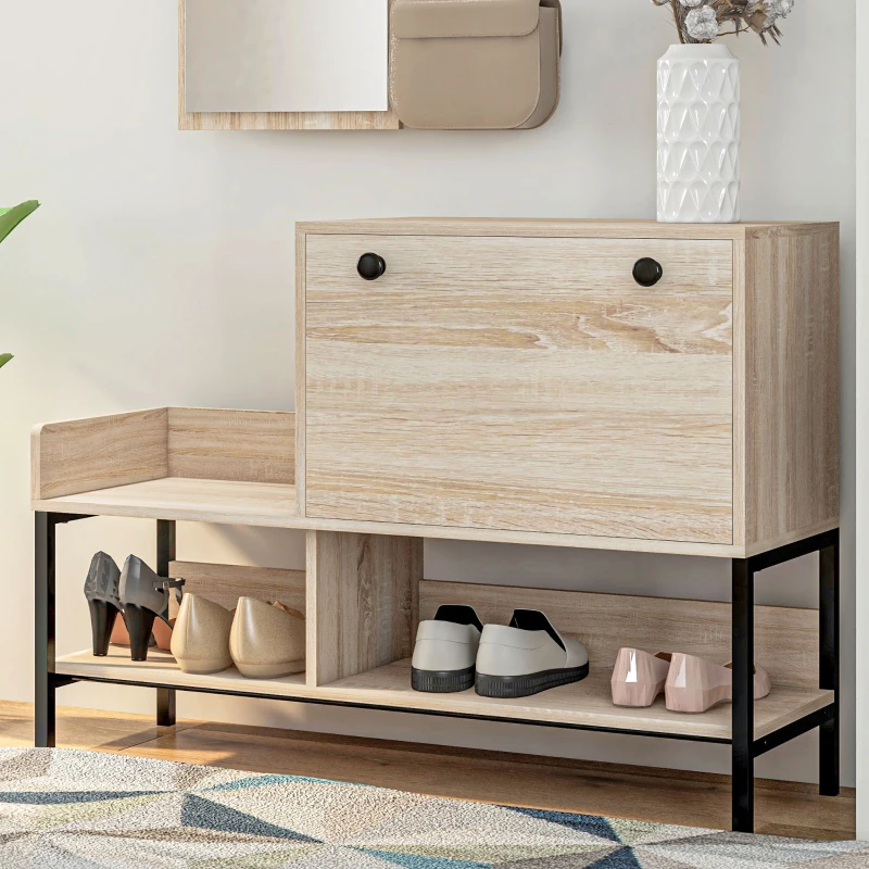 HOMCOM Ensemble 3 en 1 meuble d'entrée design contemporain meuble chaussures, miroir et panneau porte-manteau acier noir