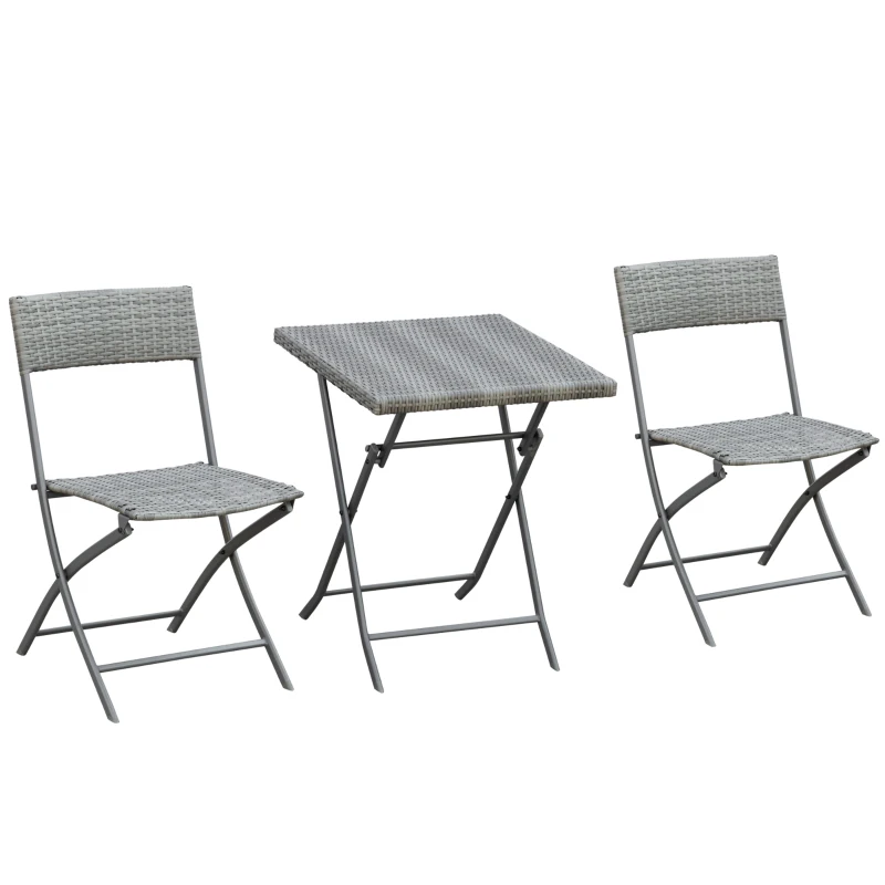 Outsunny Polyrattan Bistroset für 2 Personen Sitzgruppe Rattan Gartenmöbel Set Garnitur Grau