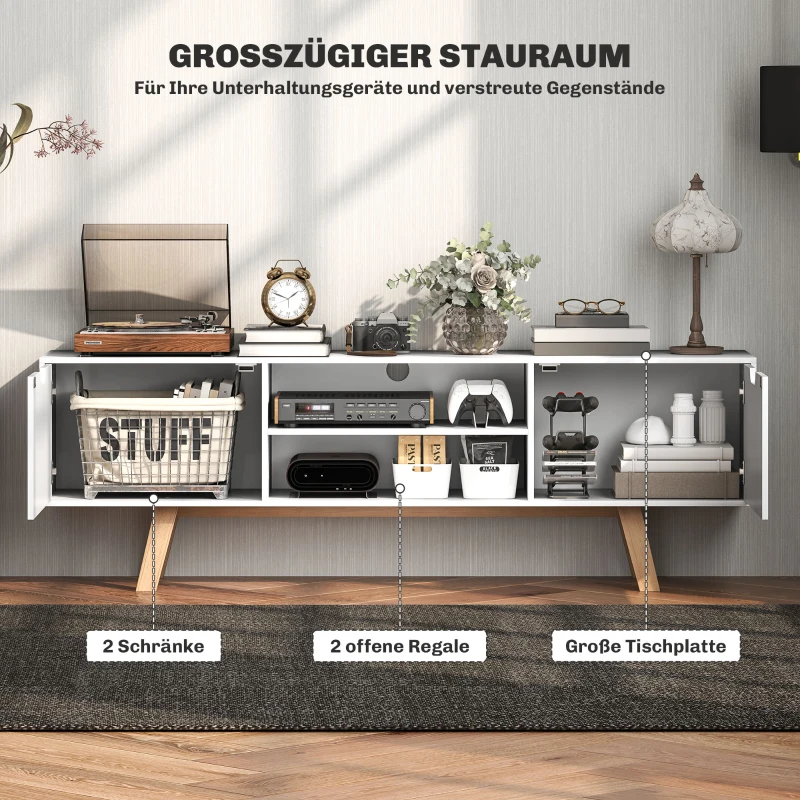 HOMCOM TV-Kommode mit Schubladen und offenen Regalen, MDF, 150 x 39 x 50 cm, Weiß