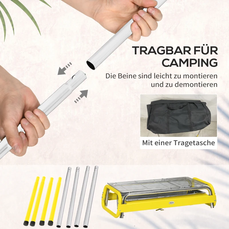 Outsunny Kohlegrill, Klappgrill, 2 x Grillrost, Grillplatte, herausnehmbare Schale, rostfreier Stahl, 85 x 43 x 72 cm, Gelb