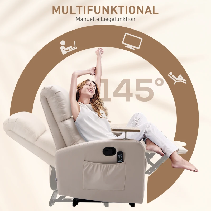 HOMCOM Massagesessel Relaxsessel Liegesessel, 1 Klapptisch, 1 Fußstütze; 77 cm x 93 cm x 105 cm, Beige(m-5)