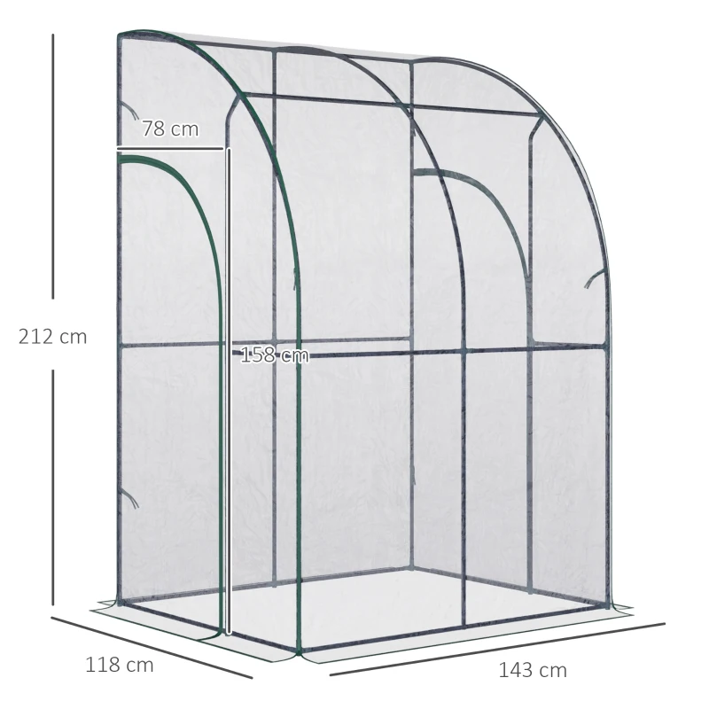 Outsunny Serre de Jardin adossée Serre adossée serre d'hivernage dim. 1,43L x 1,18l x 2,12H m 2 Portes zippées enroulables Acier PVC Transparent