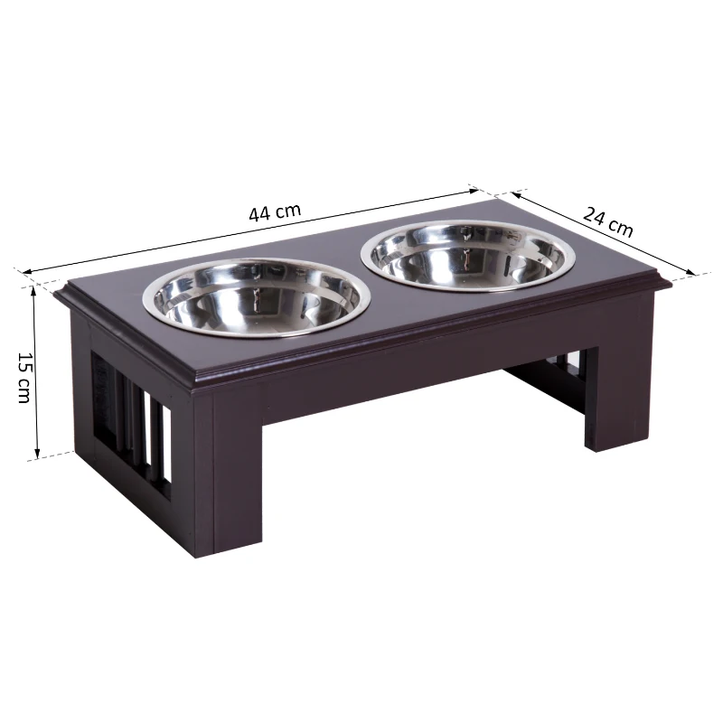 PawHut Erhöhter Hundenapf Futternapf mit 2 Näpfe Wassernapf 2 x 900ml Edelstahlnäpfen Fressnapf Futterstation Hundenäpfe für kleine Hunde Katzen Espresso