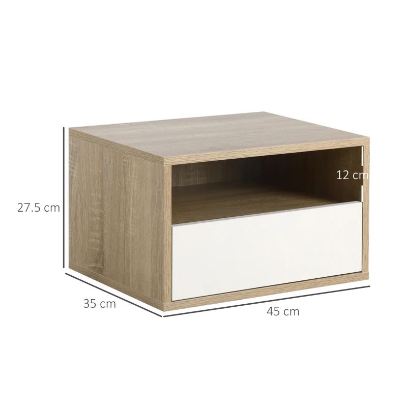 HOMCOM Set 2 Comodini Sospesi con Cassetto e Ripiano 45x35x27.5cm - Bianco e Color Legno