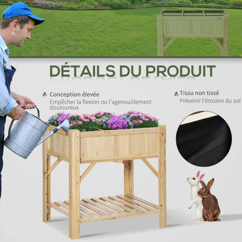 Outsunny Jardinière sur Pieds - carré Potager avec étagère - dim. 78L x 58l x 81H cm - 6 Compartiments - Feutre Drainage Inclus - Bois Sapin pré-huilé