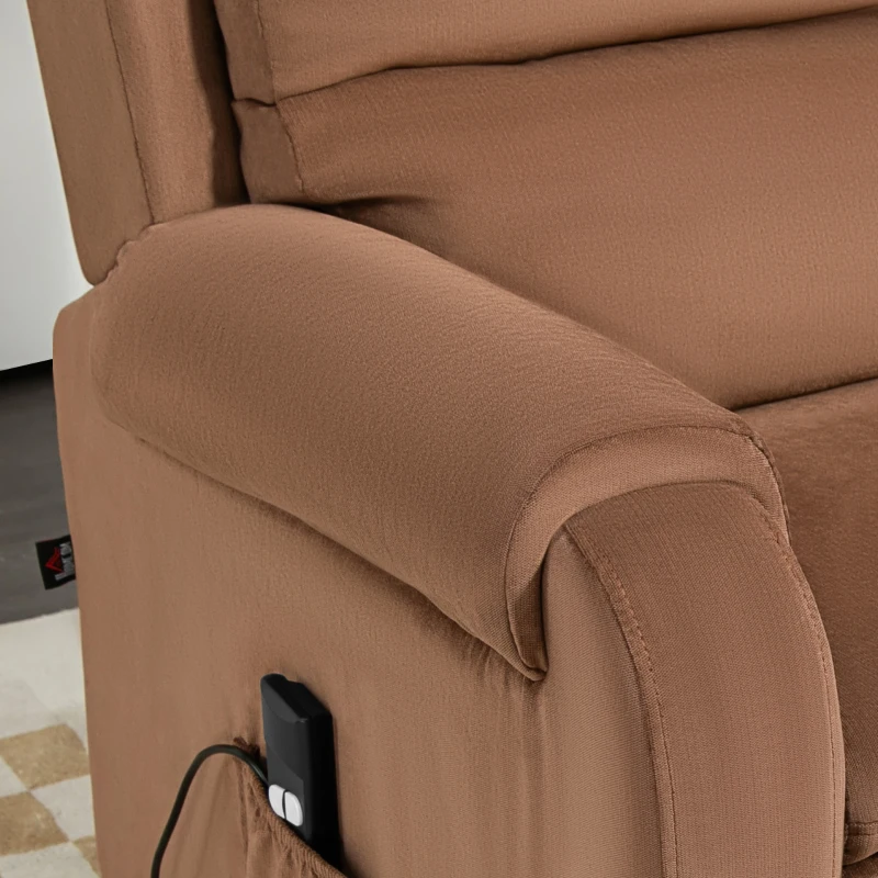 HOMCOM Poltrona Alzapersona Reclinabile a 160° con Poggiapiedi e Telecomando, in Velluto, 85x88x109 cm, Marrone