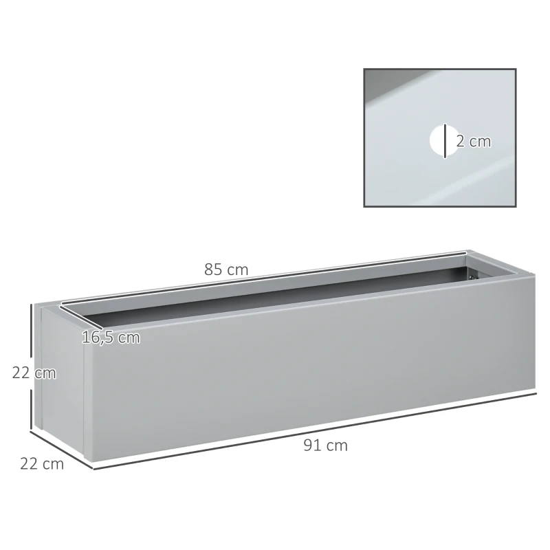 Outsunny Pflanzkübel, lackierter Stahl, wetterbeständig, 91 cm x 22 cm x 22 cm, Grau