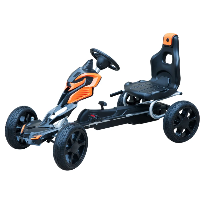 HOMCOM GoKart a Pedali in Acciaio, Arancione e Nero, 122 x 60 x 70cm