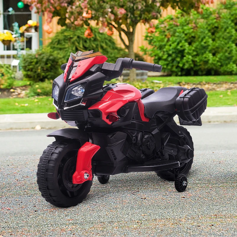 HOMCOM Moto Eléctrica para Niños de 18-48 Meses 6V con Faros Bocina 2 Ruedas de Equilibrio 88,5x42,5x49 cm Rojo y Negro