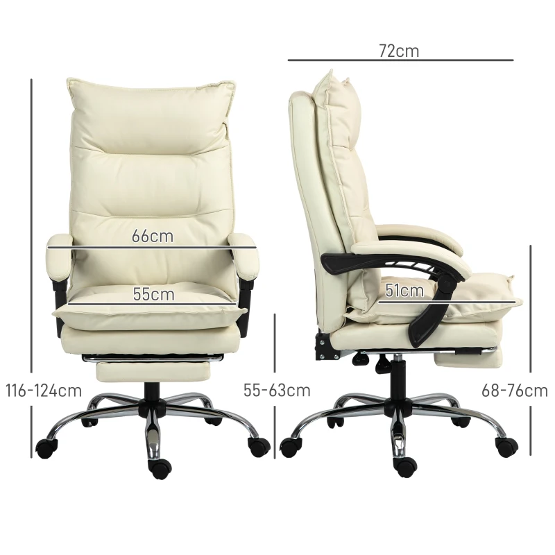 Vinsetto Bürostuhl, verstellbare Sitzhöhe, Fußstütze, Kunstleder, bis 135 kg, Metallbasis, 66x72x116-124cm, Beige(m-3)
