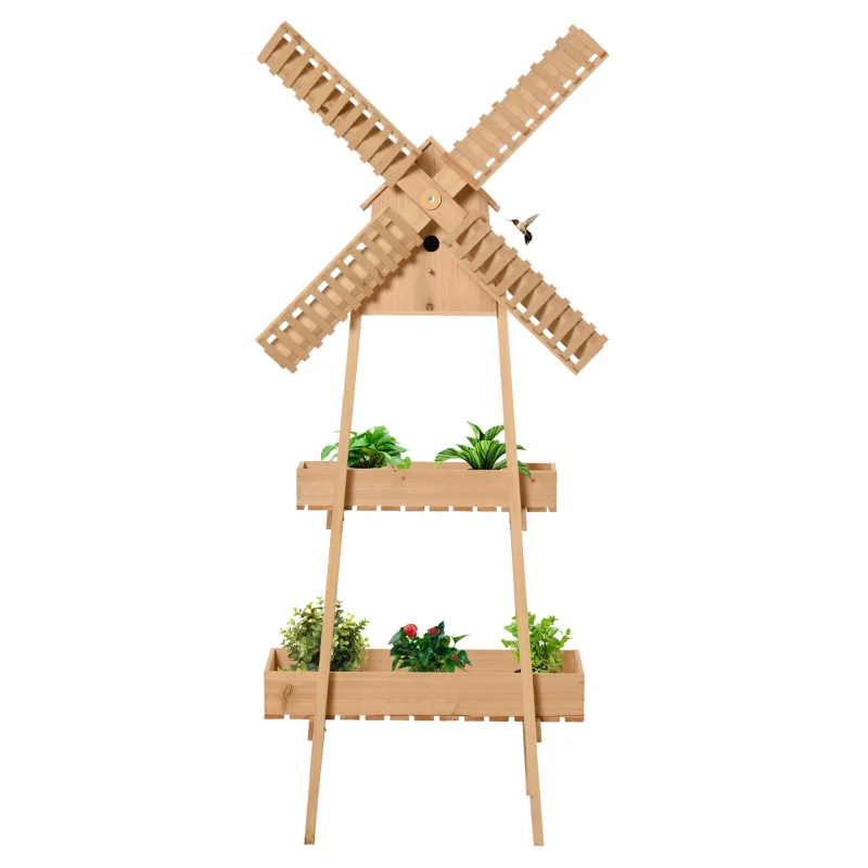 Outsunny Pflanzentreppe Windmühle Blumenständer Bambusblumenregal Garten Holz Natur 80 x 44 x 154 cm