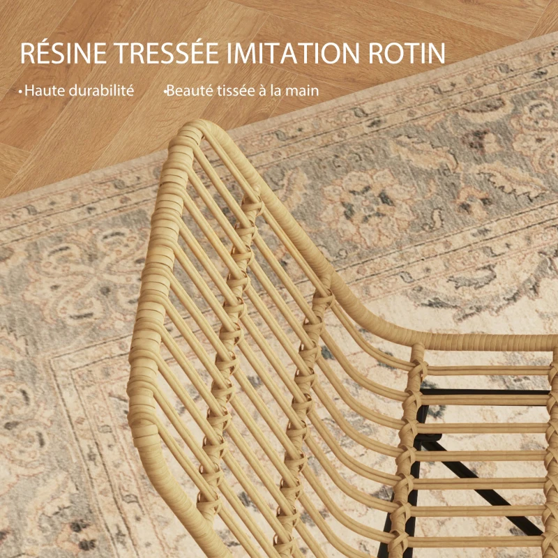 HOMCOM Lot de 2 chaises de salle à manger design bohème en résine tressée aspect rotin et piètement acier 45 x 57 x 83 cm jaune