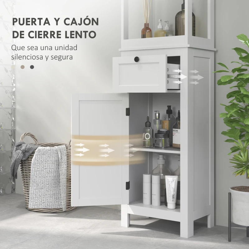 HOMCOM Mueble de Baño con Cajón Puerta Estante Ajustable y 2 Compartimientos Armario de Baño Moderno 40x30x165 cm Blanco