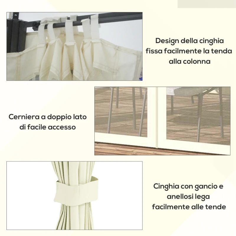 Outsunny Gazebo da Giardino 4x3m con Doppio Tettuccio, Pareti in Poliestere e Struttura in Acciaio, Beige