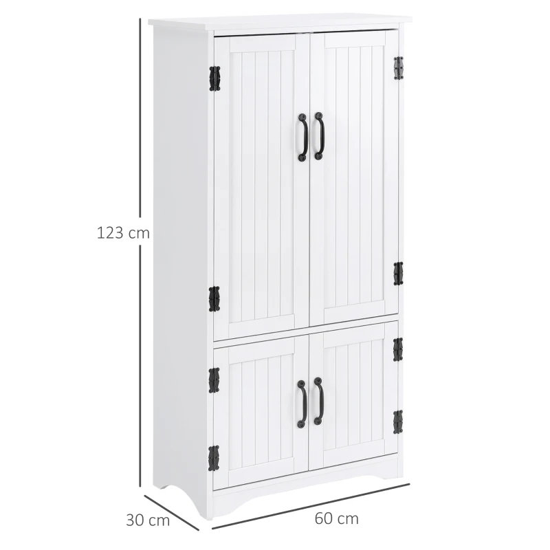 HOMCOM Alacena de Cocina Aparador Alto de Cocina Mueble Auxiliar con 4 Puertas y Estantes Ajustables 60x30x123 cm Blanco(m-3)