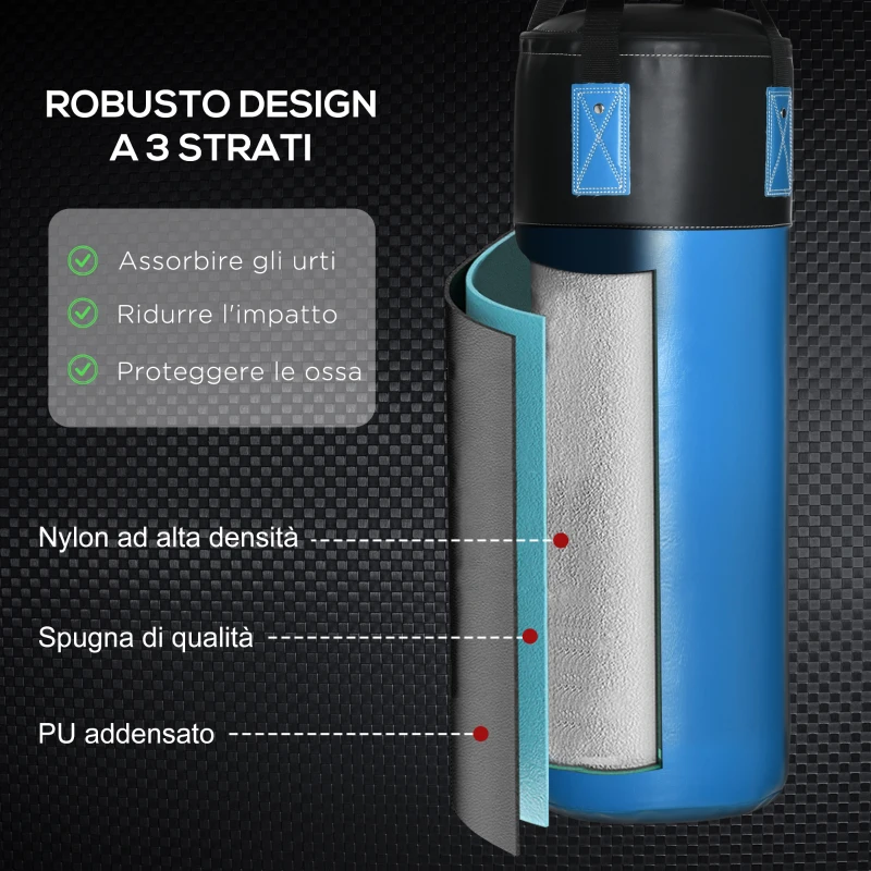 HOMCOM Set Sacco da Boxe da Appendere con Guantoni, Sacco per Pugilato a 3 Strati con Borsa di Trasporto, Blu