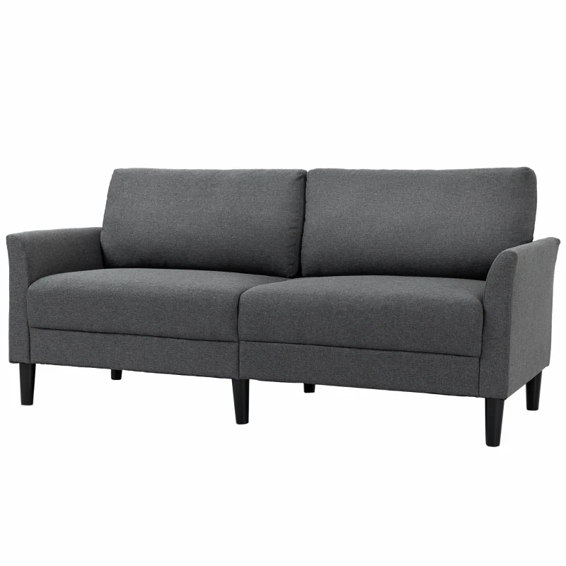 HOMCOM Canapé 3 Places Style Contemporain assises Larges Profondes accoudoirs courbés piètement effilé Bois hévéa Noir Polyester Gris foncé