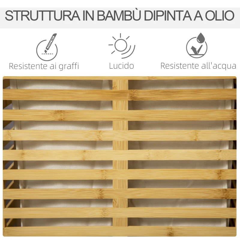 HOMCOM Cesto Portabiancheria in Bambù con Coperchio e Sacca in Poliestere Removibile e Lavabile, 44x37x62.5 cm, color Legno