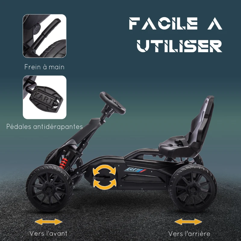 HOMCOM Kart à pédales pour enfants avec siège ajustable 4 positions et roues en EVA 100 x 58 x 58,5 cm noir(m-5)