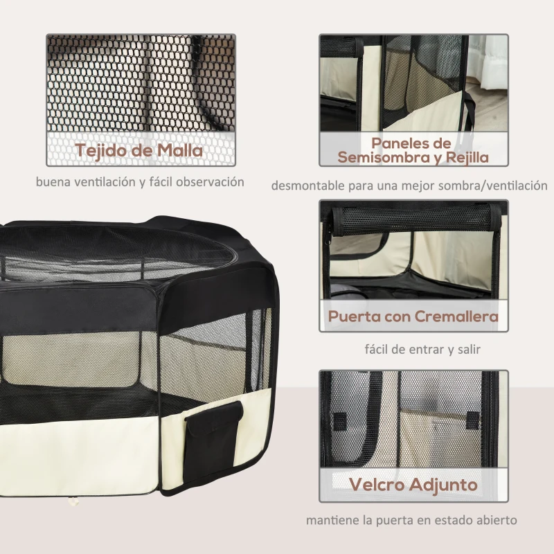 PawHut Parque Plegable para Perros de 8 Paneles Parque de Juego para Mascotas con Bolsa de Transporte Ø114x58 cm Negro