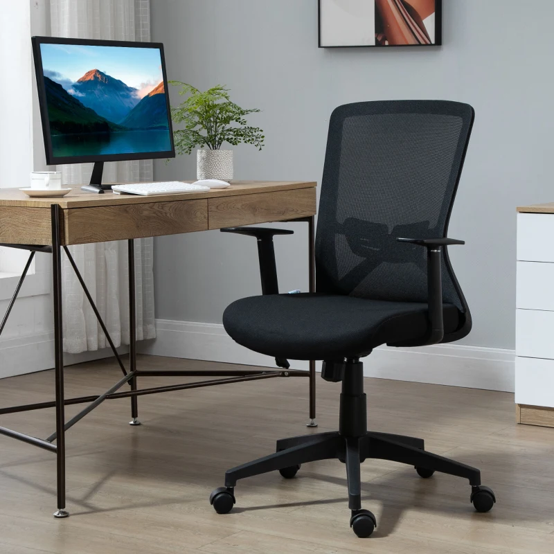 Vinsetto Silla de Oficina Altura Ajustable Reposabrazos Soporte Lumbar Respaldo Transpirable y Basculante 62x56x95-103 cm Negro