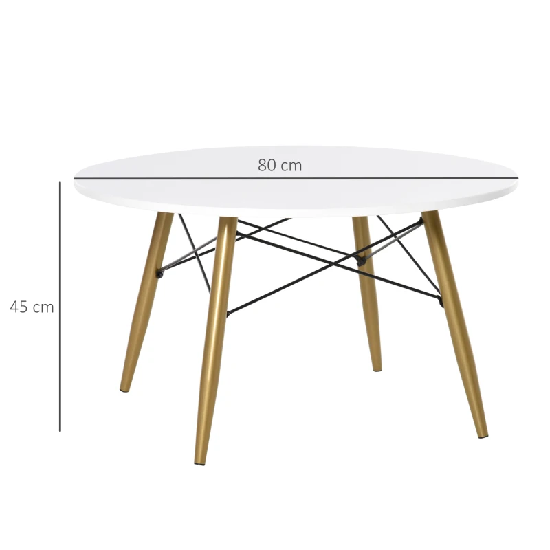 HOMCOM Couchtisch Wohnzimmertisch Beistelltisch Kaffeetisch Teetisch Nachttisch rund Holz + Metall Natur + Weiß Ø80 x H45 cm