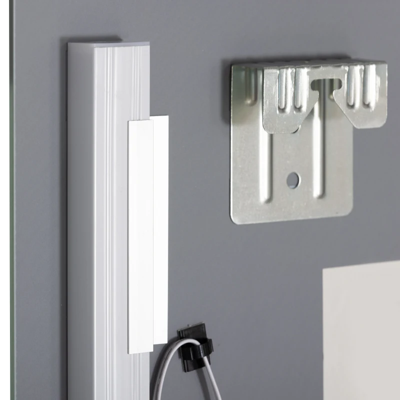 kleankin Espejo de Baño con Luces LED 70x50 cm Interruptor Táctil Iluminación Regulable y Estante de Vidrio Plata