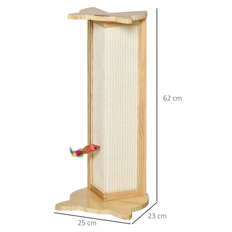 PawHut Griffoir à chat grattoir chat griffoir d'angle en sisal arbre de grattoir avec jouet pour chats griffoir chat angle canapé mur cadre en pin solide 25 x 23 x 62 cm bois naturel
