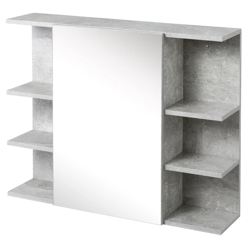 kleankin Specchiera Bagno a Parete con Anta e Mensole Laterali in Legno, 80x19.8x64cm