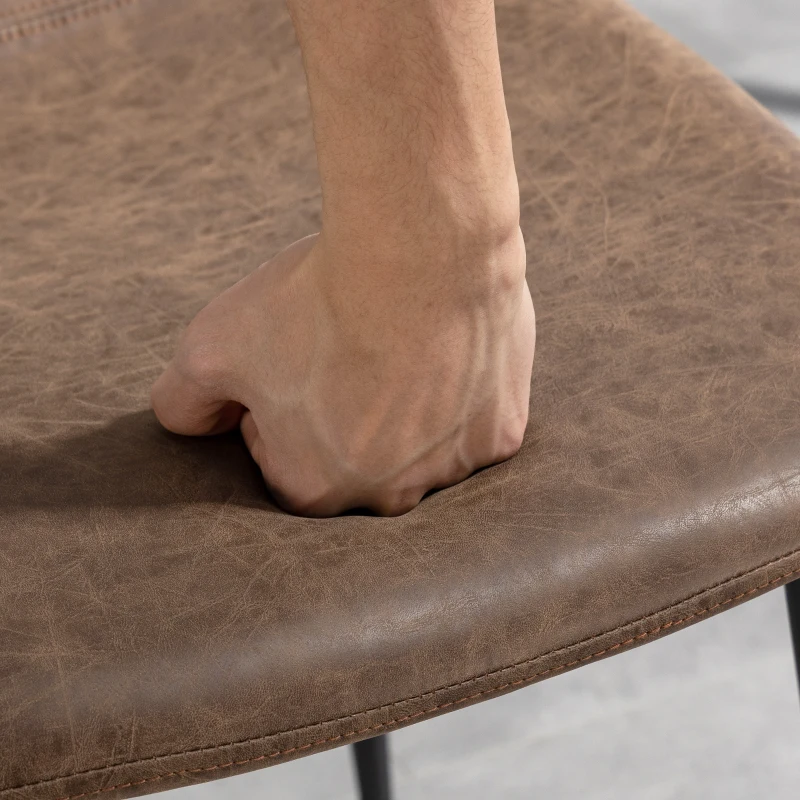 HOMCOM Set 4 Sedie da Pranzo Stile Vintage in Finta Pelle PU con Seduta Ampia e Gambe in Acciaio, Marrone