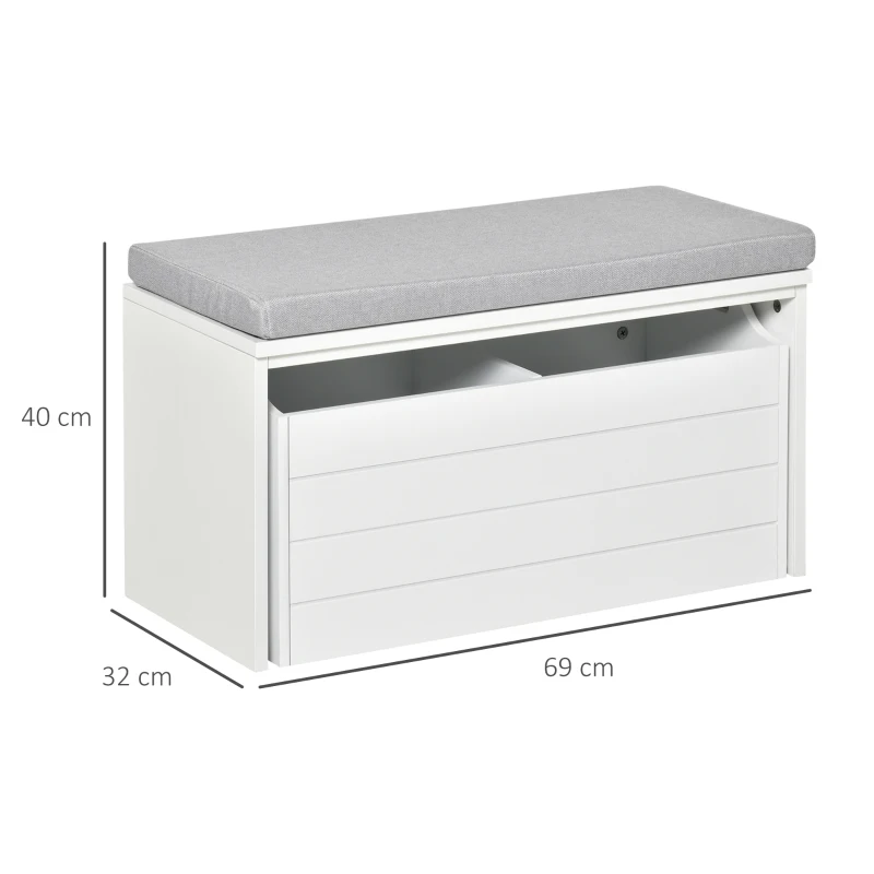 HOMCOM Banc de Rangement avec Coussin Gris - Meuble à Chaussures - Banc à Chaussures avec Grand tiroir Double Compartiment - MDF Blanc