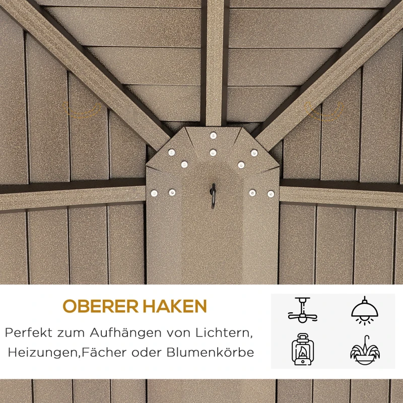 Outsunny Gartenpavillon Partyzelt Faltpavillon Festzelt 4 x Doppel-Seitenteile wasserdicht 2 Laternenhaken Alu + Polyester Braun ca. 4 x 3 x 2,8 m