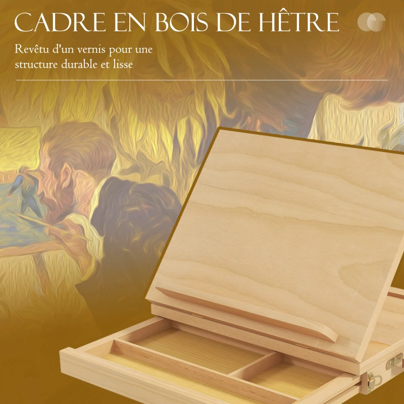 Vinsetto Chevalet de table en bois avec tiroir de rangement pour des toiles jusqu'à 24,5 cm pour adultes débutants bois naturel