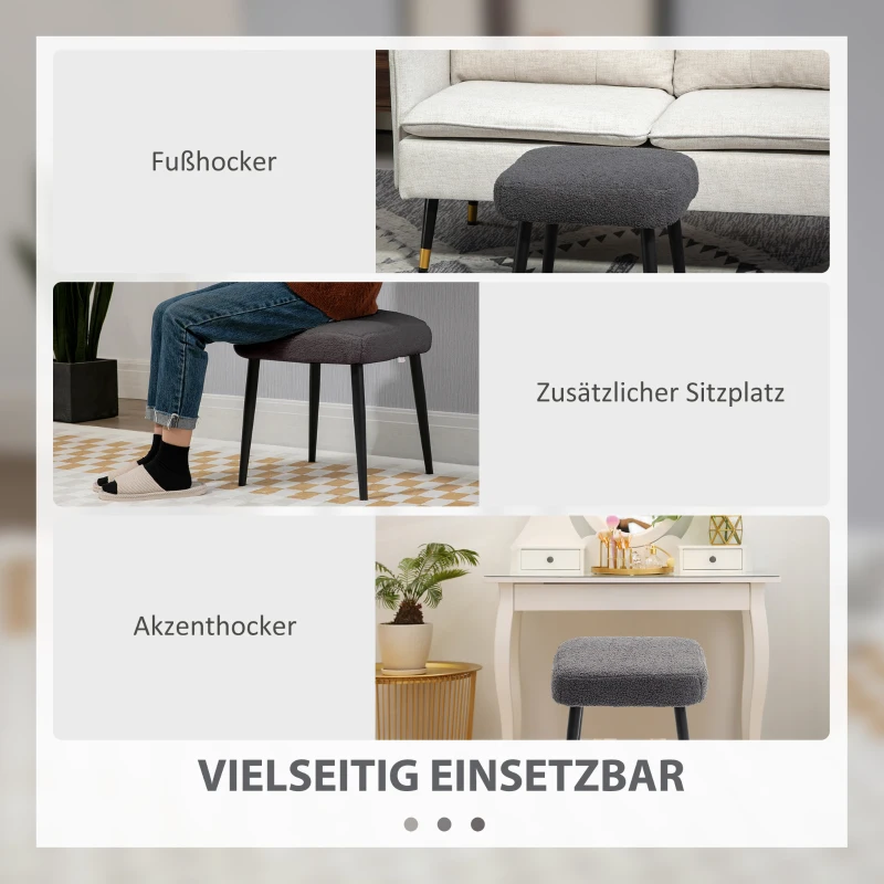 HOMCOM Hocker, Fußstütze, gepolsterter Sitz, Kaschmir-Optik, Stahlbeine, 42 x 42 x 44 cm, Dunkelgrau