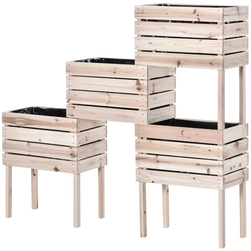 Outsunny Hochbeet Blumenkasten Pflanzenkasten, wetterbeständig, Massivholz, 50 cm x 30 cm x 60 cm, Natur